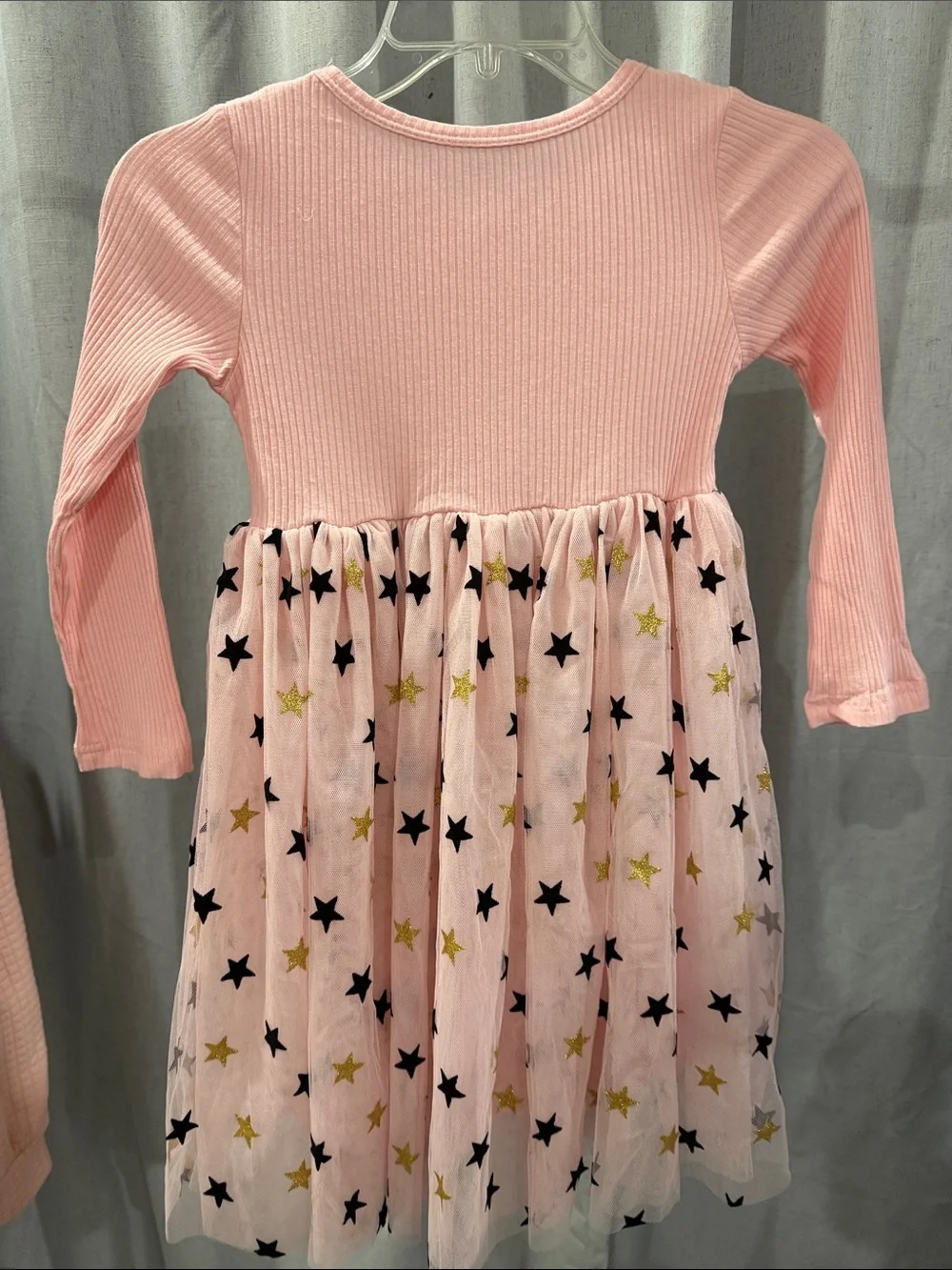 Pink Star Print Long Sleeve Kids Dress
